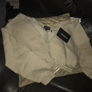 nude cropped off the shoulders sweater